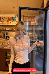 Long Sleeve Cute Bow Design Lace Shirt