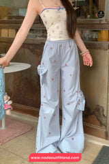 High Waist Cute Side Bow Wide Leg Pants