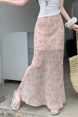 High Waist Pink Floral Long Mermaid Skirts