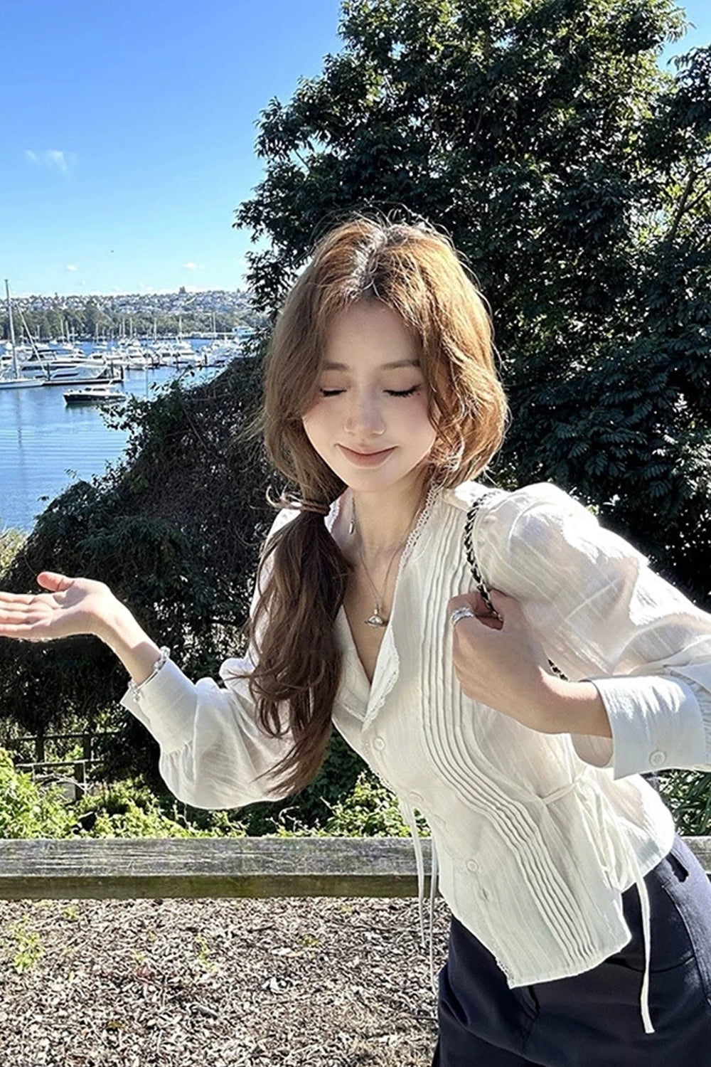 Lace Tie Patchwork Elegant White Blouse Shirt