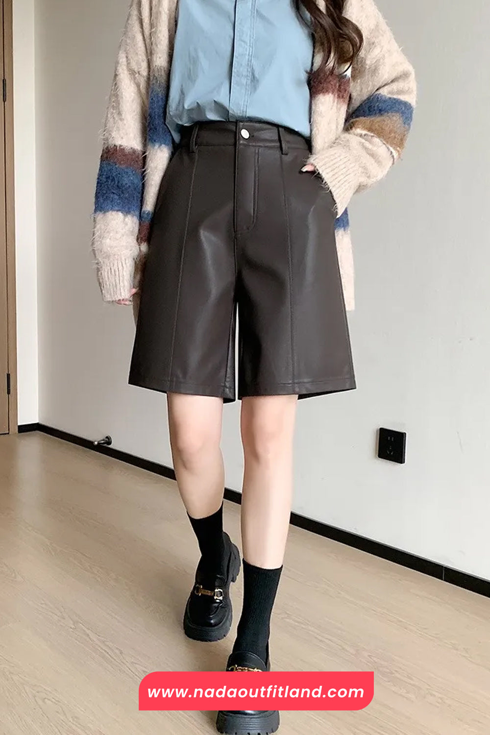 High Waist Classic Office Leather Shorts