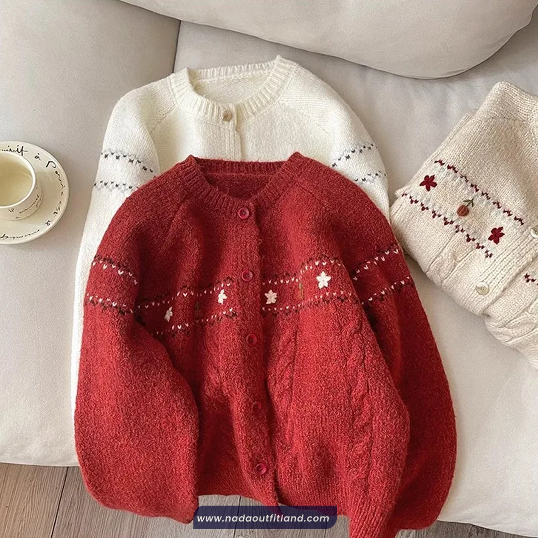 Long Sleeve Flowers Embroidered Cardigan Sweater