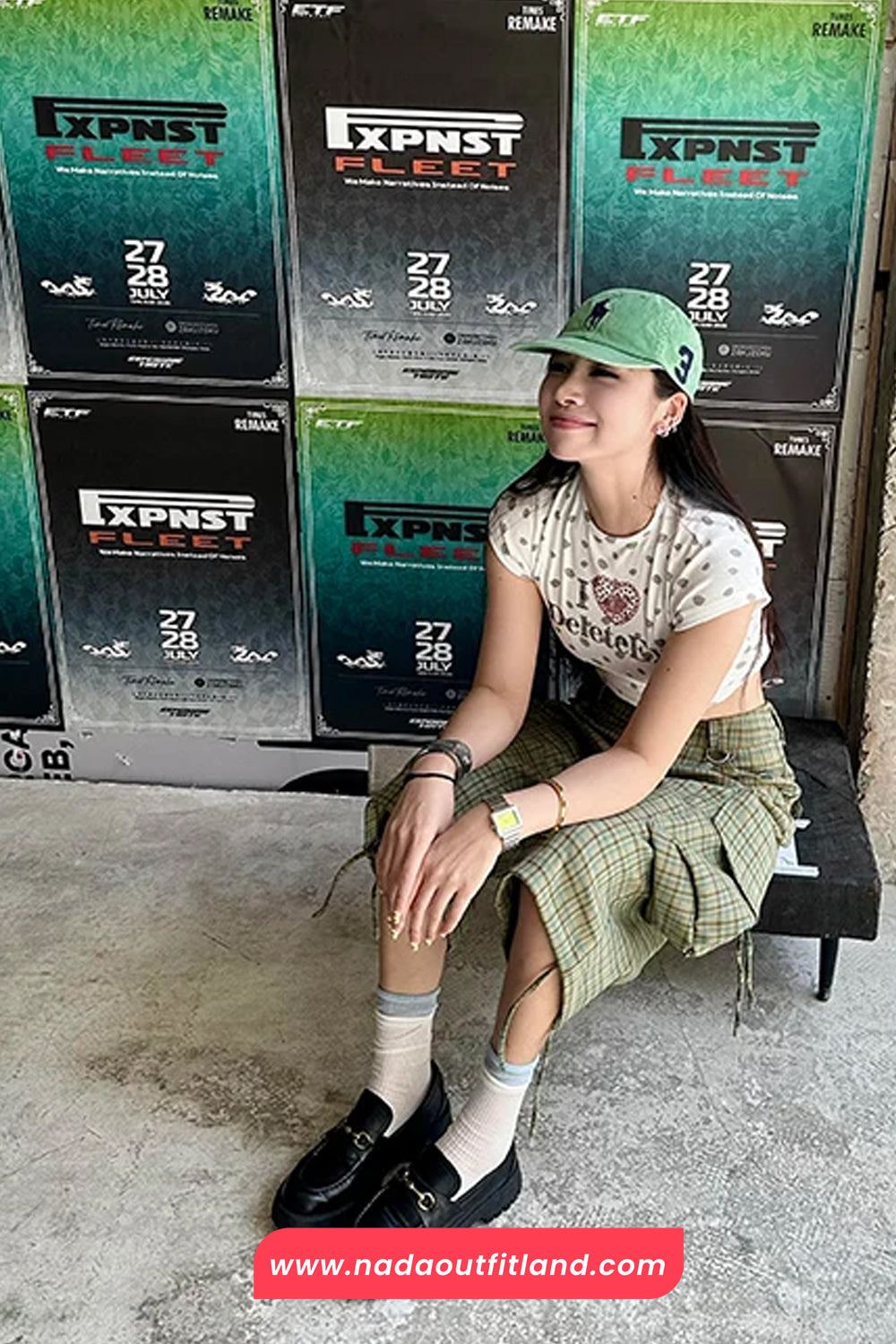 High Waist Green Plaid Knee Length Cargo Pants