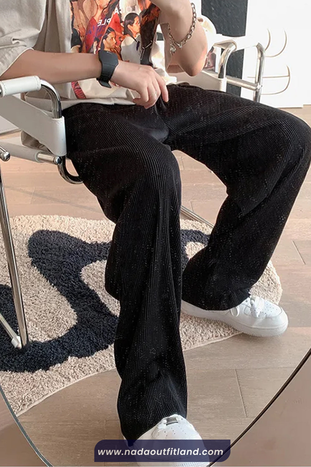 Casual Ice Silk Men Pleated Long Pants