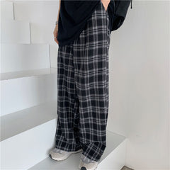 Black and White Plaid Loose Wide Leg Long Pants