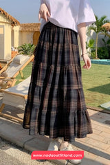 High Waist Summer Plaid Elegant Long Chiffon Skirts