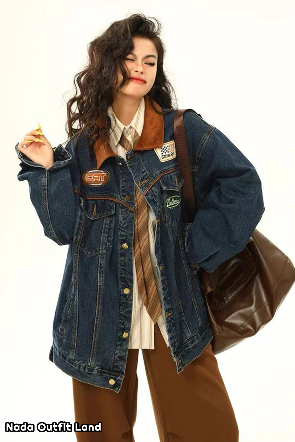 Long Sleeve Lapel Collar Retro Denim Blue Jacket