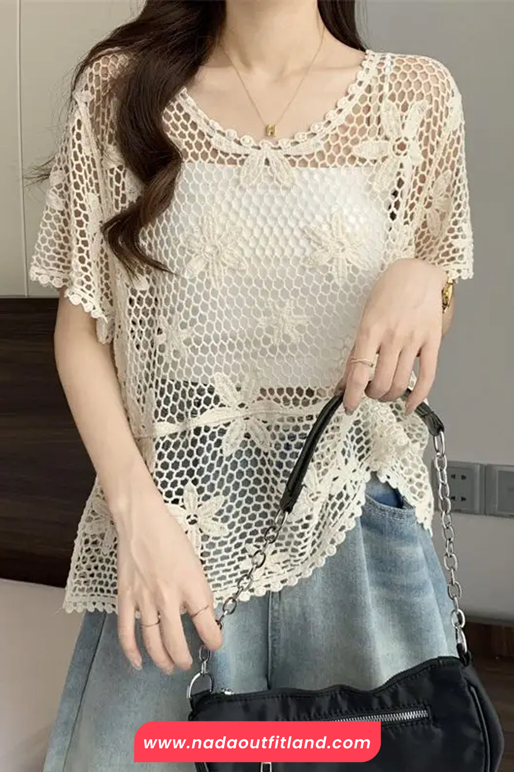 Short Sleeve Floral Lace Hollow Crochet Shirt