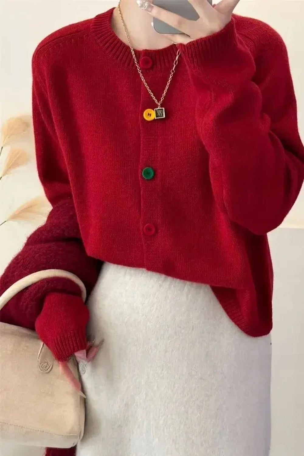 Long Sleeve Colorful Buton Cardigan Sweater