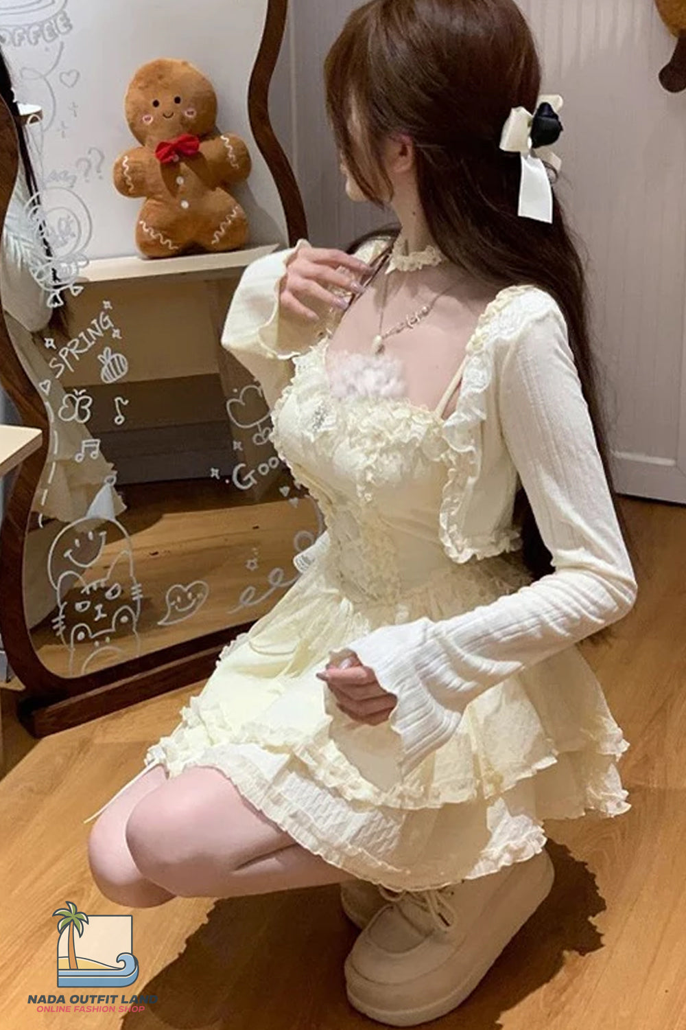 Sexy Cute Ruffled Lace Yellow Mini Dress