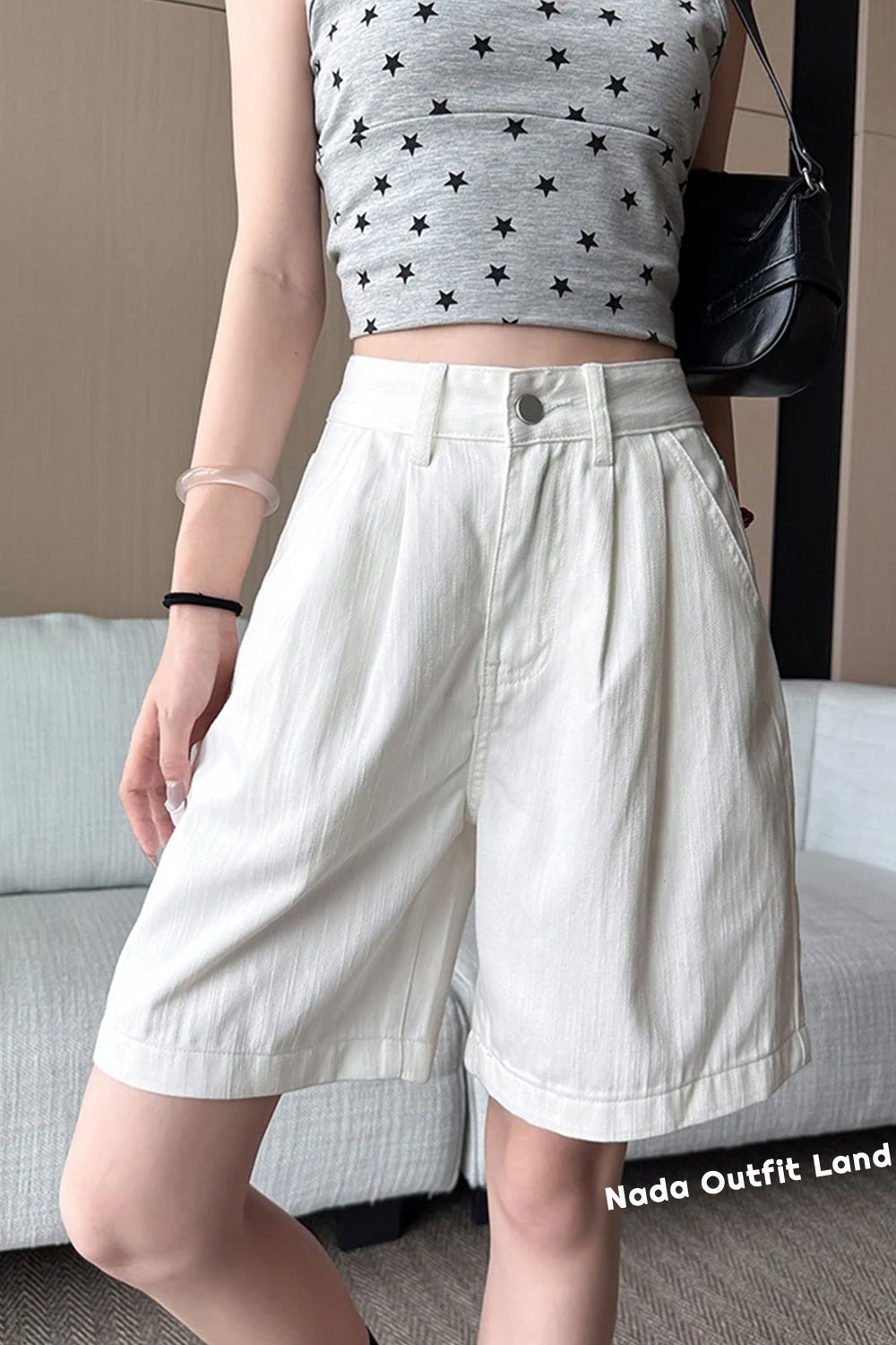 High Waist Loose Denim White Shorts