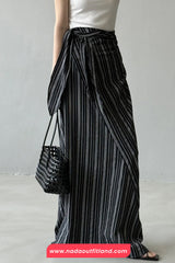 High Waist Striped Irregular Style Elegant Skirts