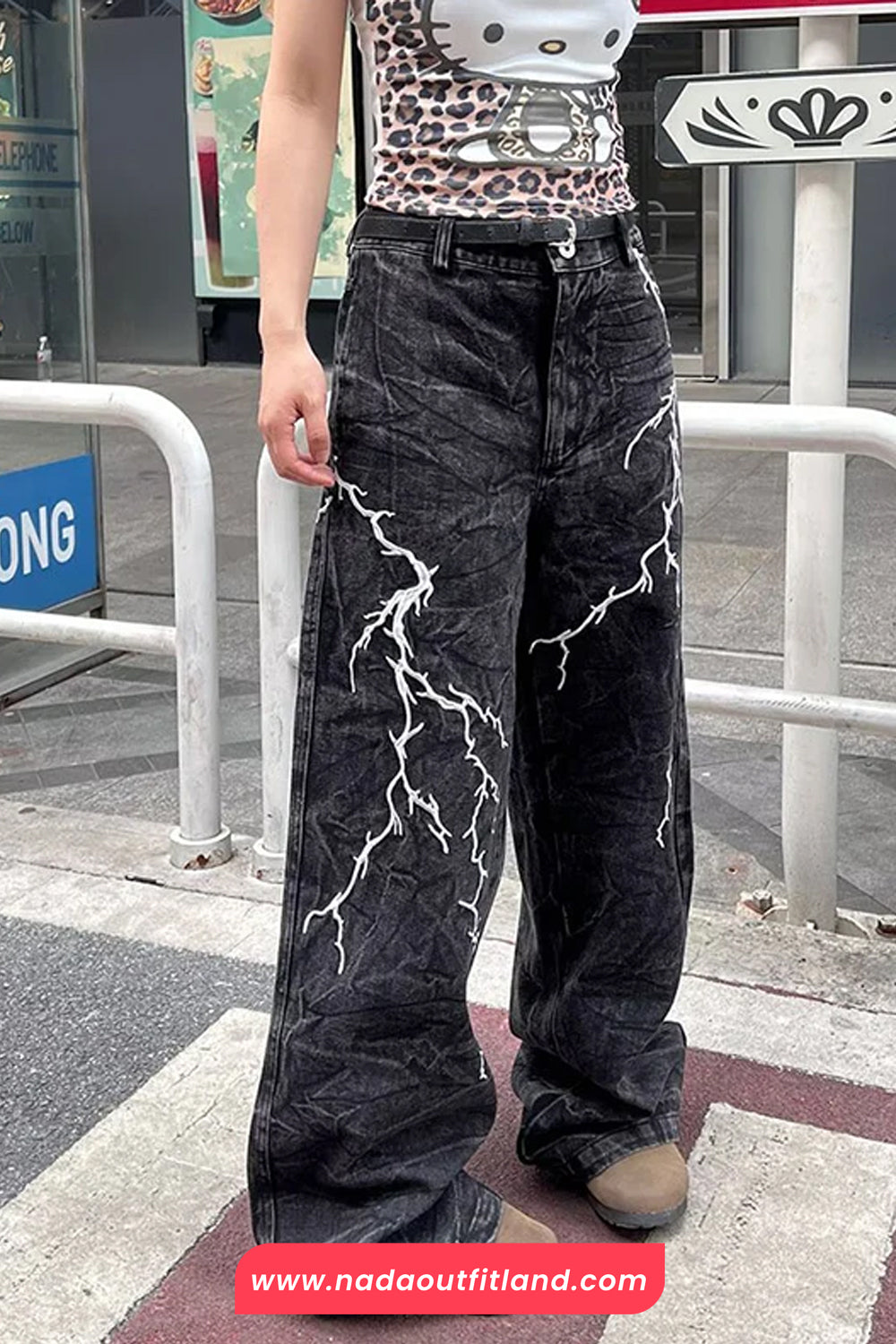 Thunder Lightning Gothic Washed Grey Jeans Pants