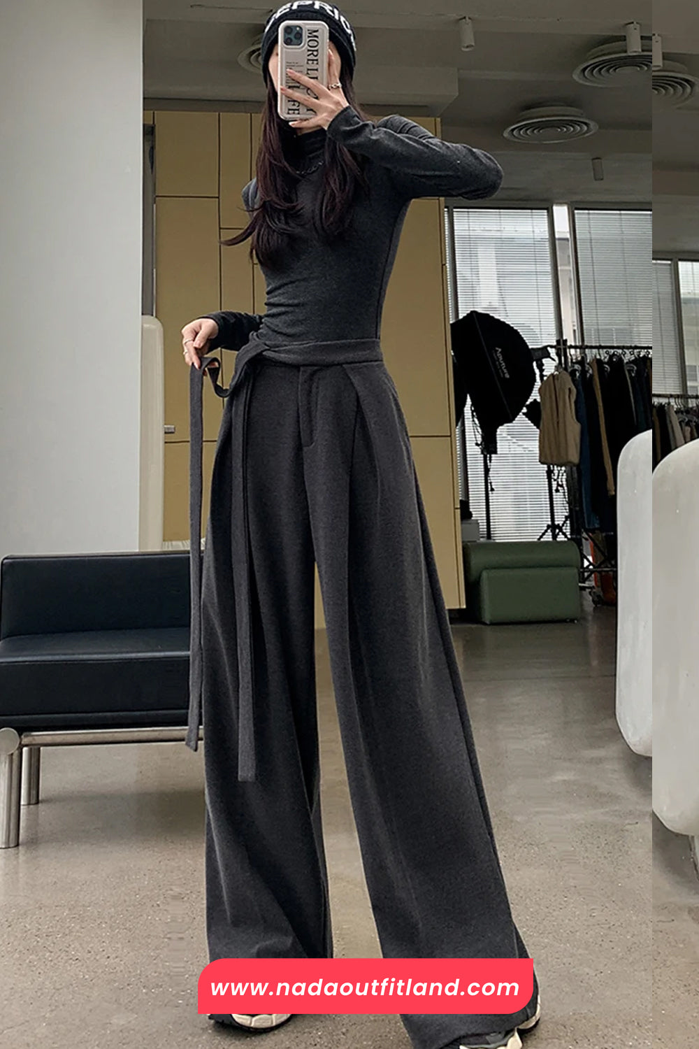 Loose Woolen Lace Up Wide Leg Pants