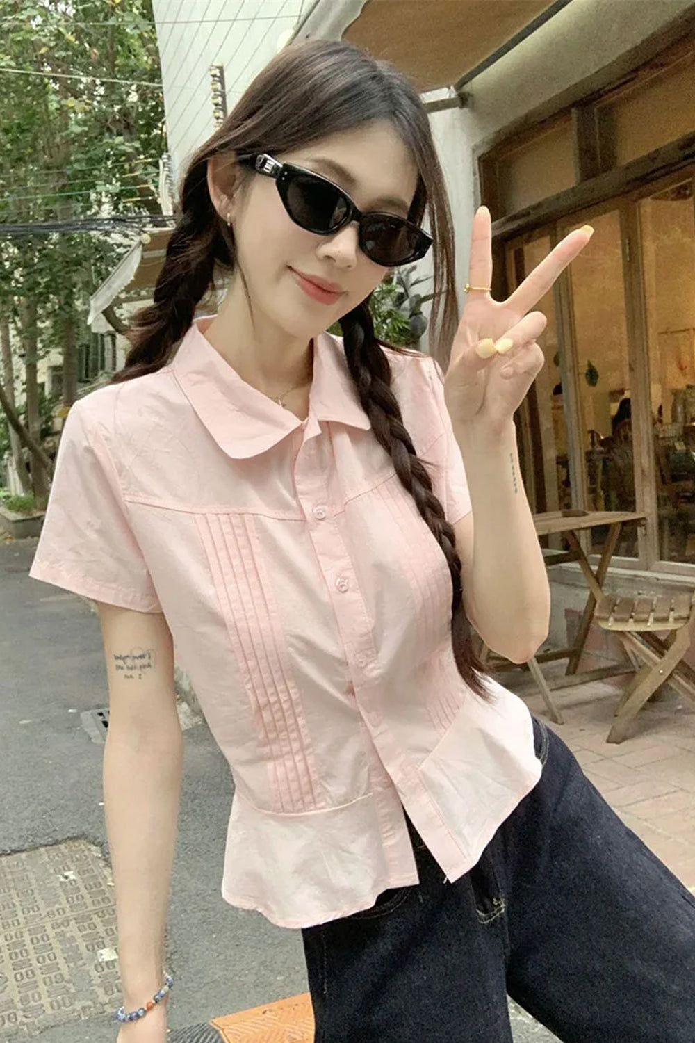 Short Sleeve Cute Pink Retro Blouse Shirt