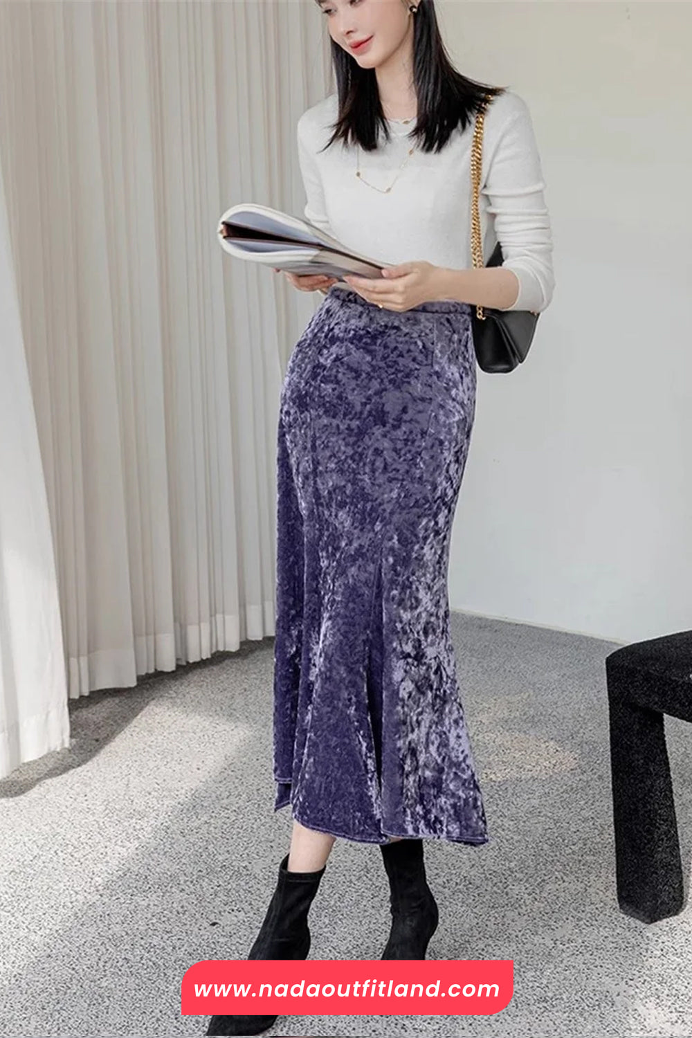 High Waist Sexy Slim Elegant Ruffles Velvet Skirts