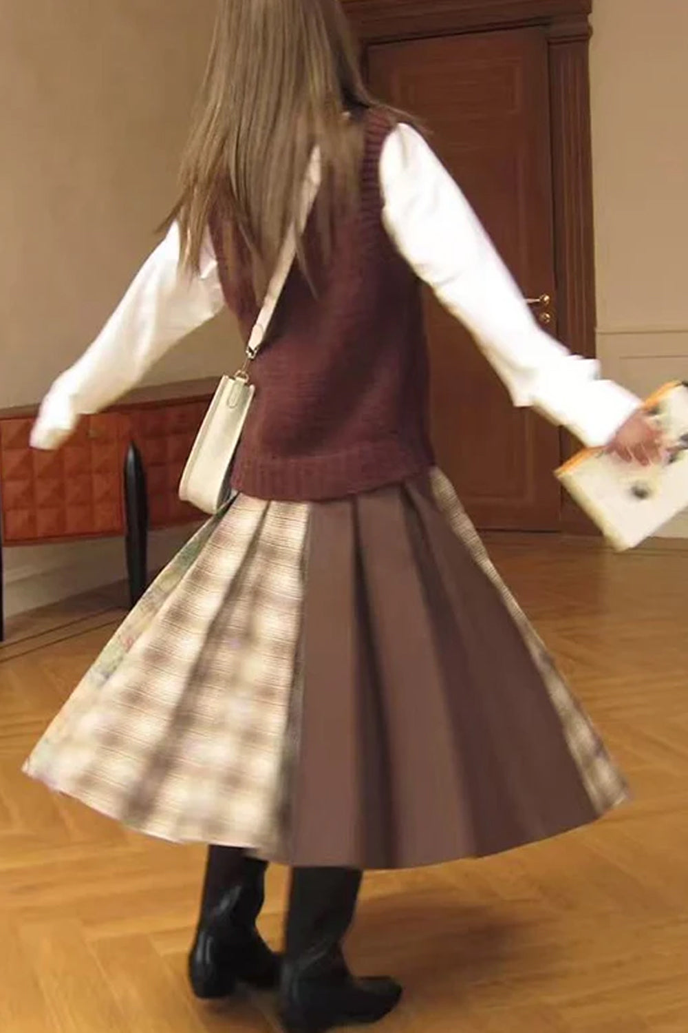 High Waist Two Style Plaid Graffiti A-Line Pleated Skirts