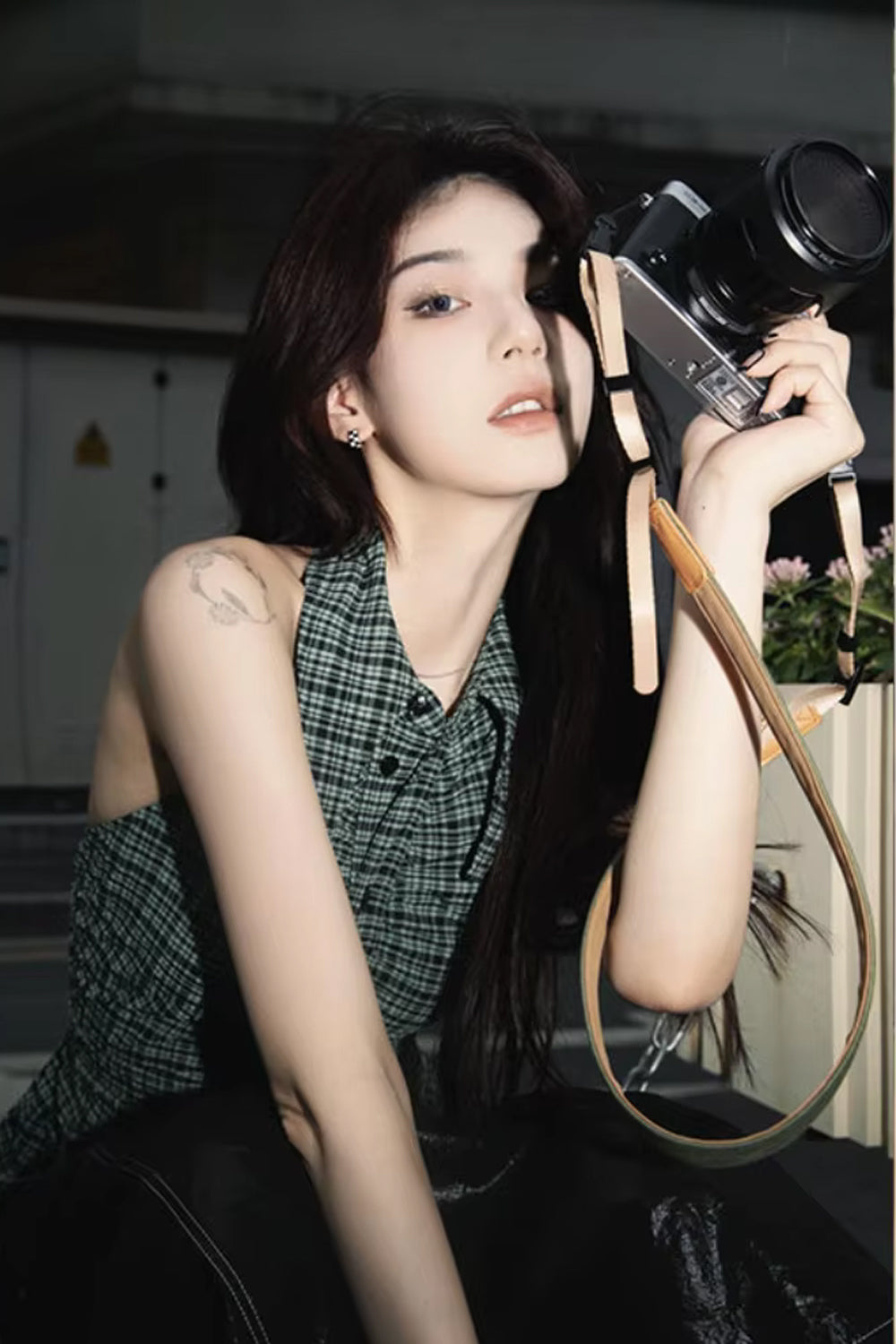 Sexy Turn Down Collar Plaid Sleeveless Crop Tops
