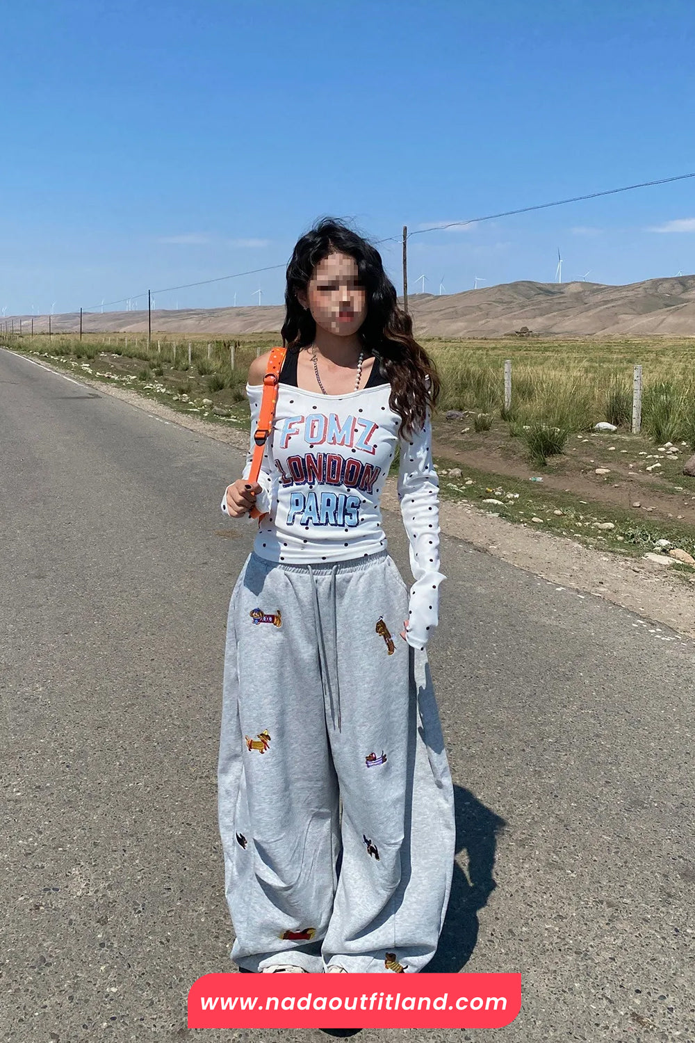 Loose Cute Dog Pattern Embroidered Wide Leg Sweatpants