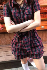 Vintage Ruffles Plaid Bandage Mini Dress