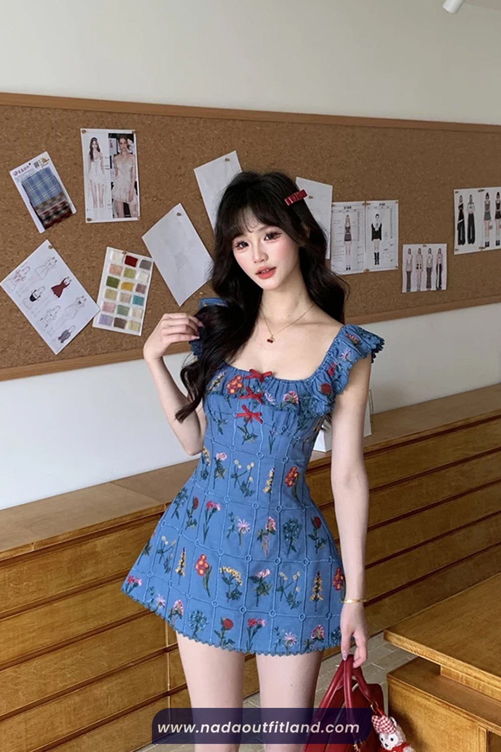 Vintage Square Collar Floral Pattern Mini Dress