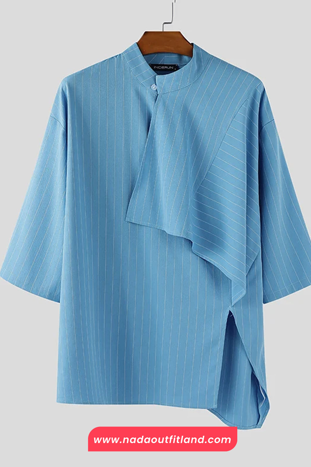 Loose Striped Three Quarter Sleeve Irregular Men Blouse Shirts