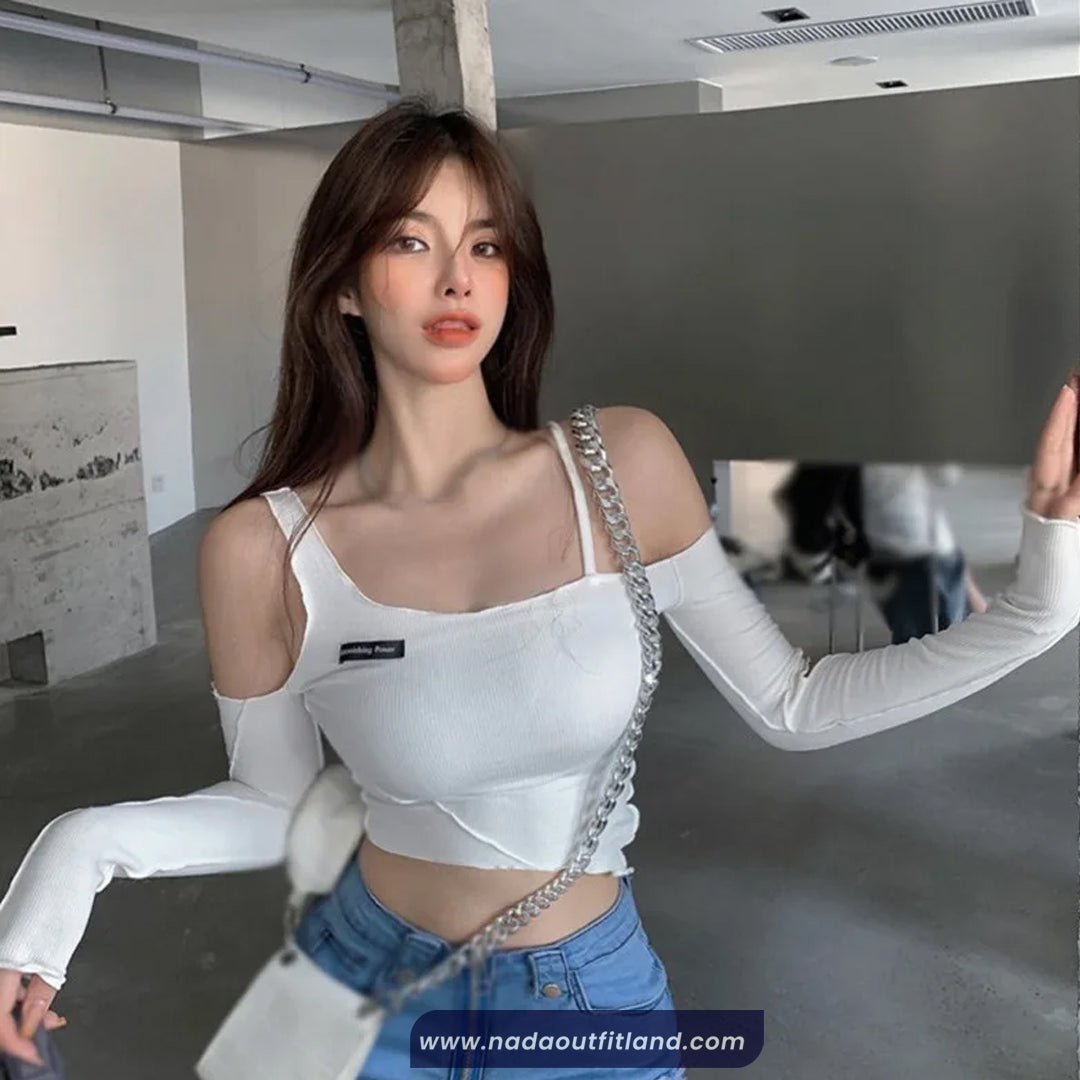 Long Sleeve Sexy Off Shoulder Cropped Slim Shirt