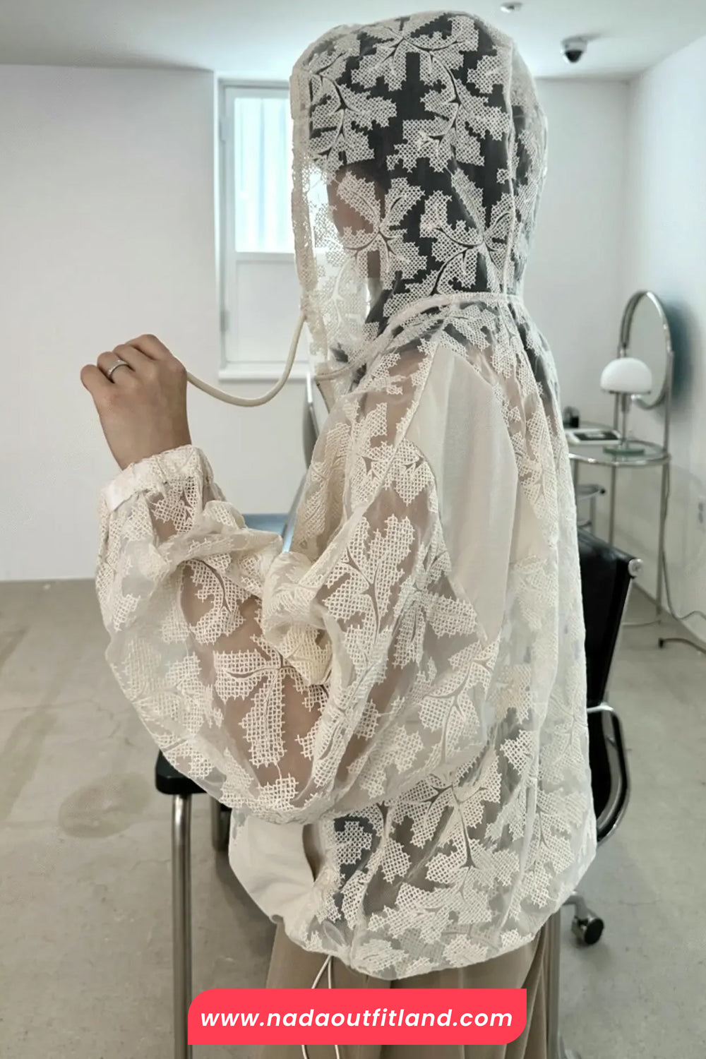 Long Sleeve Lace Hooded Transparent Jacket