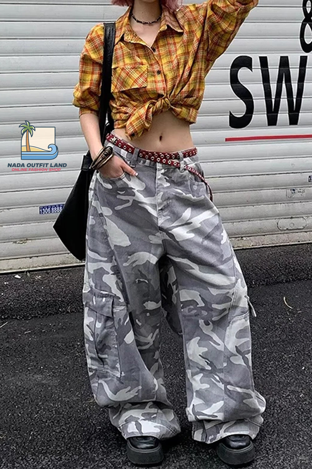 Loose Washed Camouflage Cargo Pockets Pants