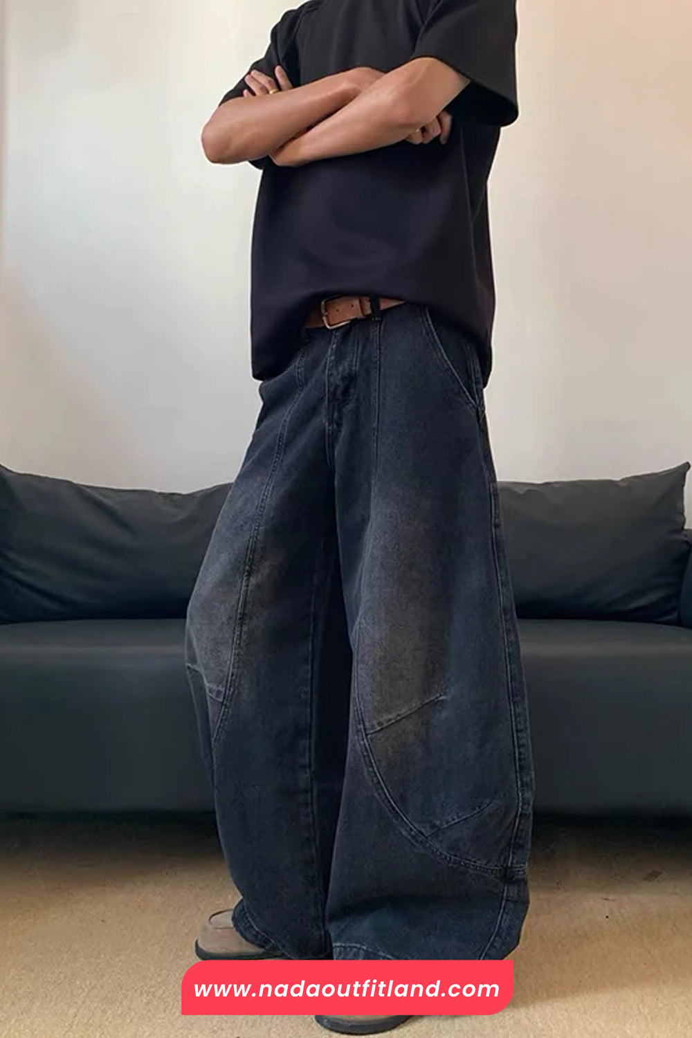 High Waist Washed Black Men Jeans Pants