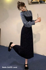 Long Sleeve Elegant Floral Pattern Retro Long Dress