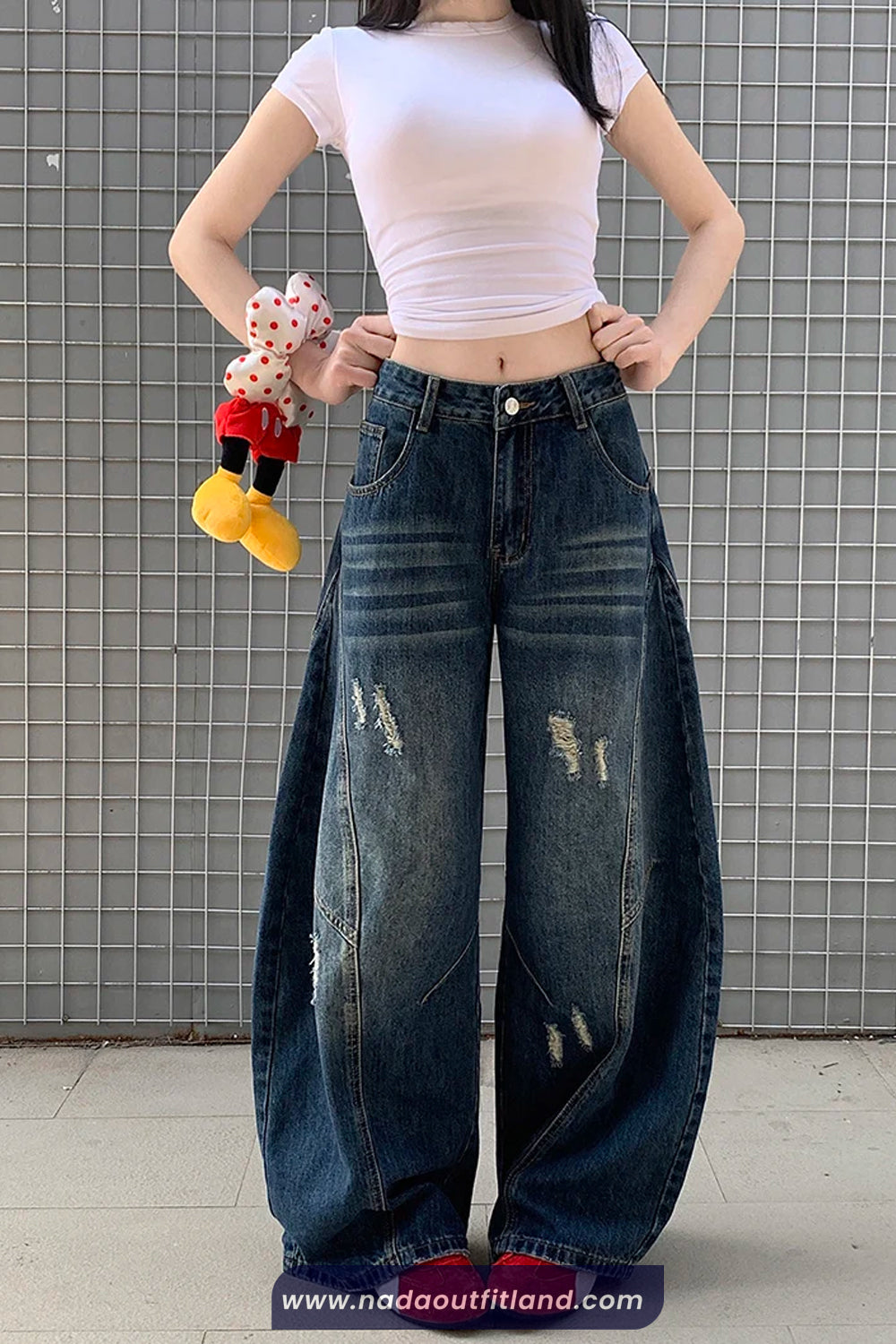 High Waist Loose Wide Leg Ripped Women Jeans Pants