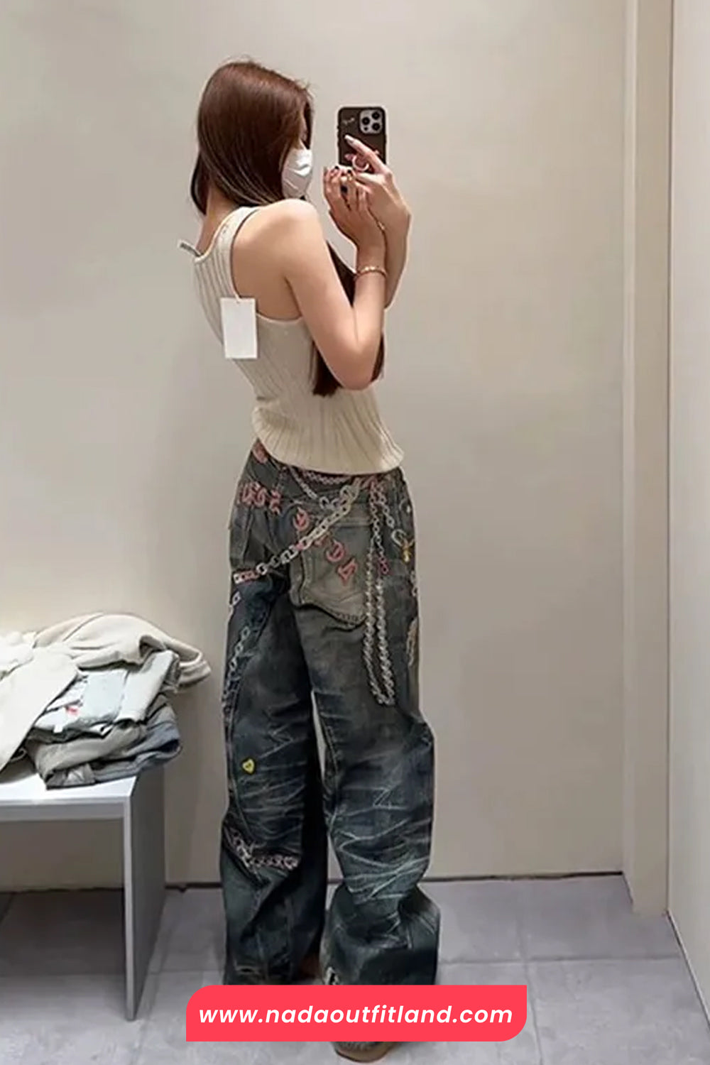 High Waist Hip Hop Printed Vintage Jeans Pants