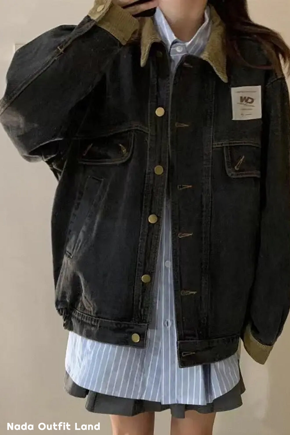 Long Sleeve Corduroy Patchwork Retro Denim Jacket