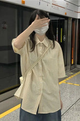 Short Sleeve Plaid Colors Blouse Shirt