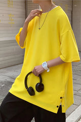 Loose Short Sleeve Hip Hop Side Slit Button Men Shirts
