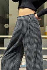 Loose Wide Leg Woolen Plaid Casual Pants