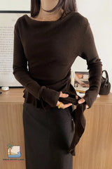 Ruffles Lace Up Elegant Off Shoulder Sweater