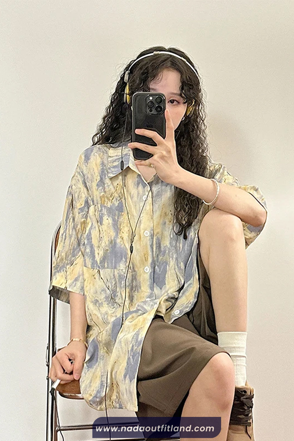 Short Sleeve Tie Dye Printed Blouse Shirt