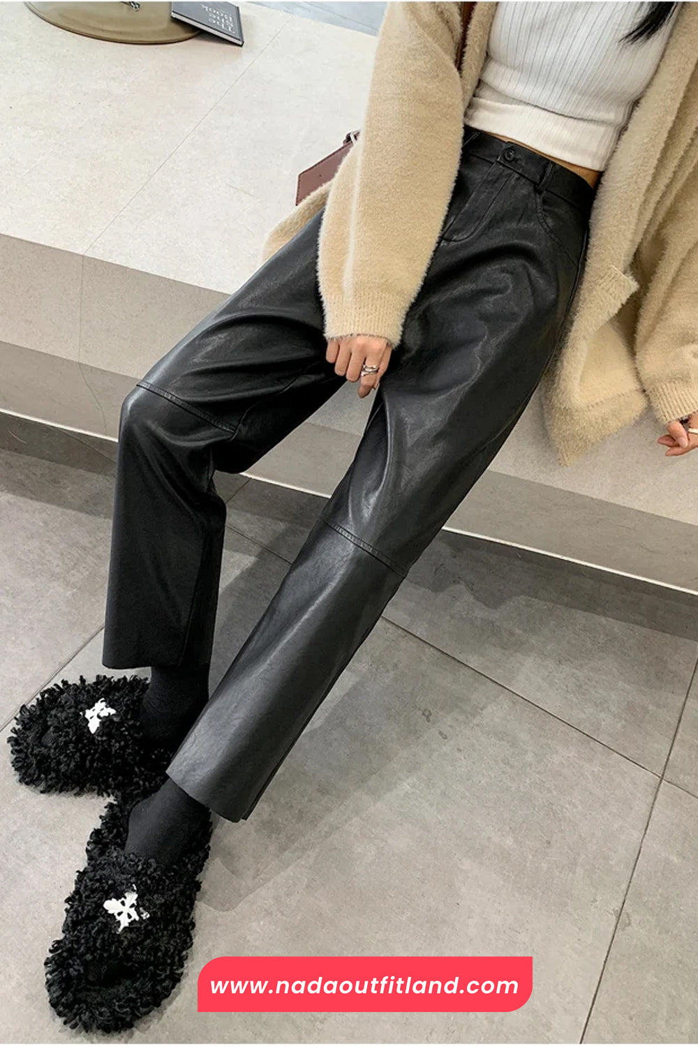 High Waist Vintage Ankle Length Leather Pants