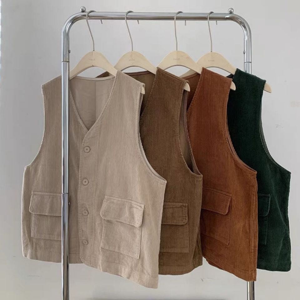 Retro Corduroy Vest Sleeveless Sweater