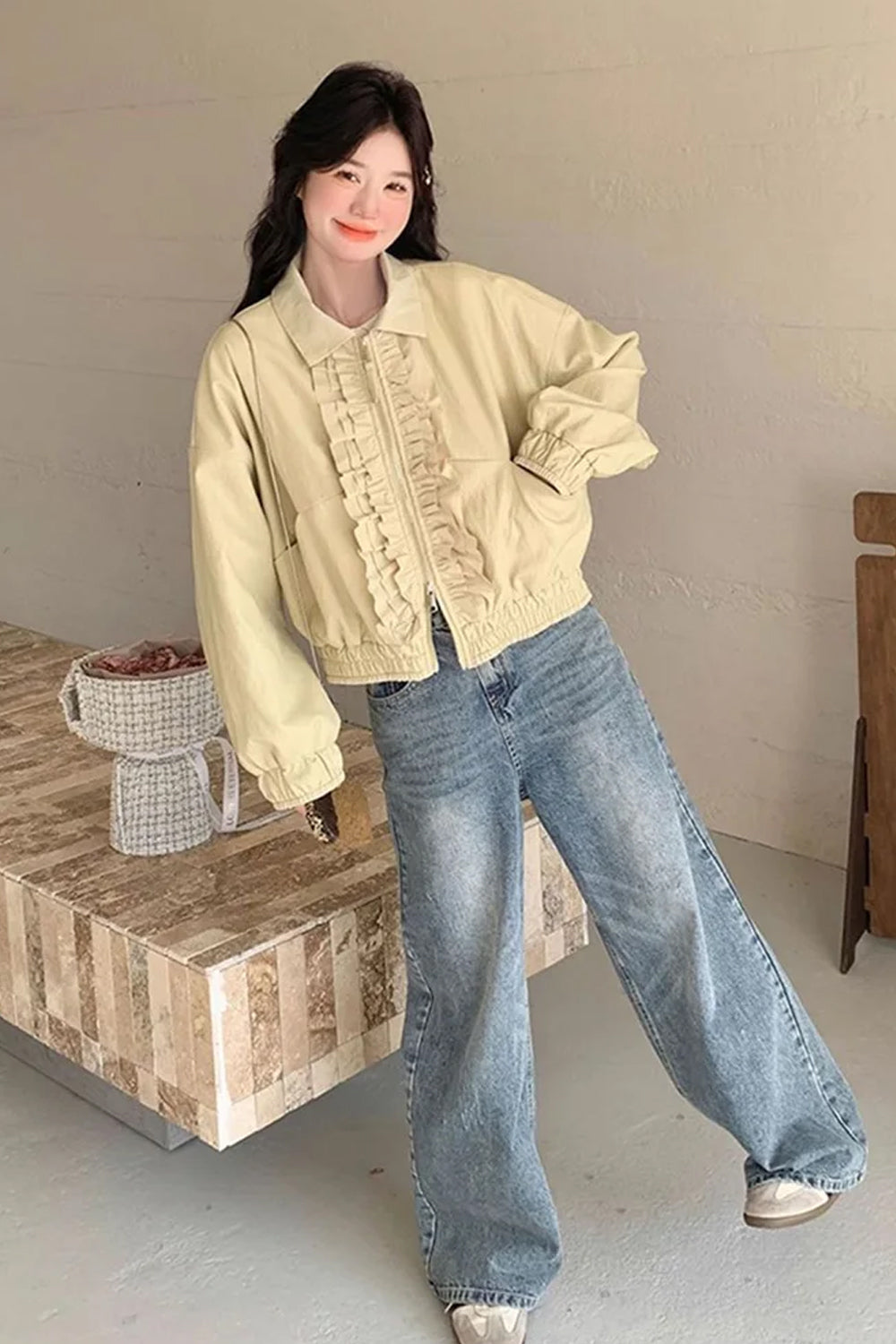 Long Sleeve Sweet Ruffled Cargo Jacket