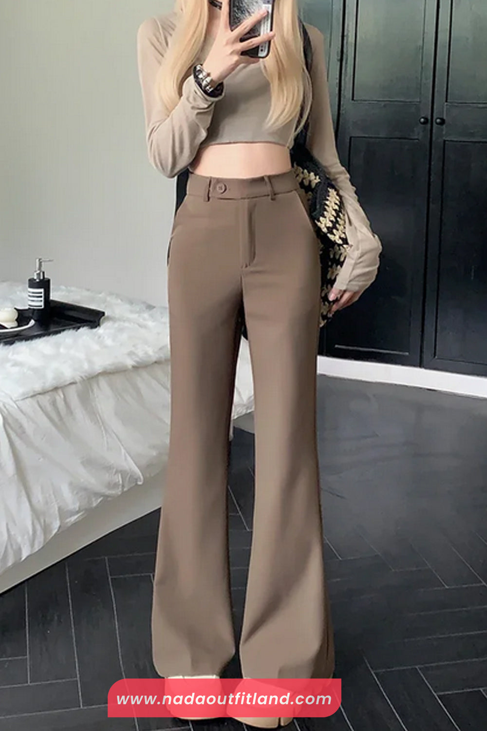High Waist Slim Flare Office Long Pants