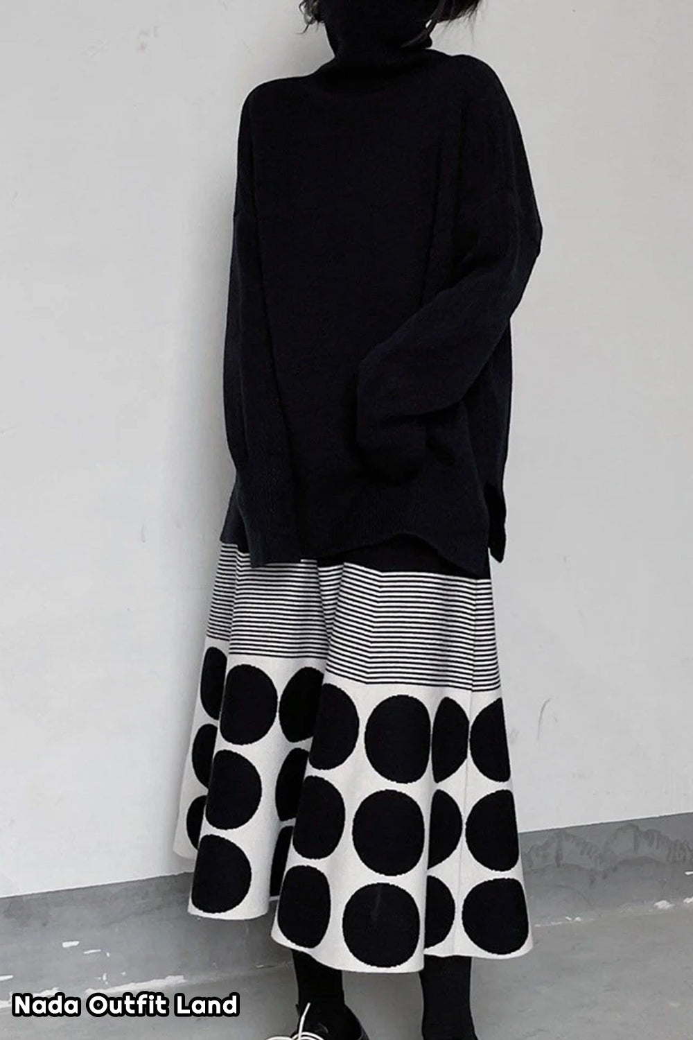 Vintage Polka Dot Striped Pattern Knitted Midi Skirts