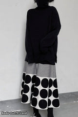 Vintage Polka Dot Striped Pattern Knitted Midi Skirts
