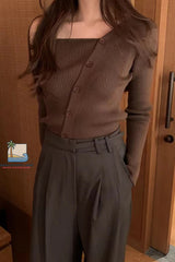 Long Sleeve Sexy Off Shoulder Irregular Knitted Sweater