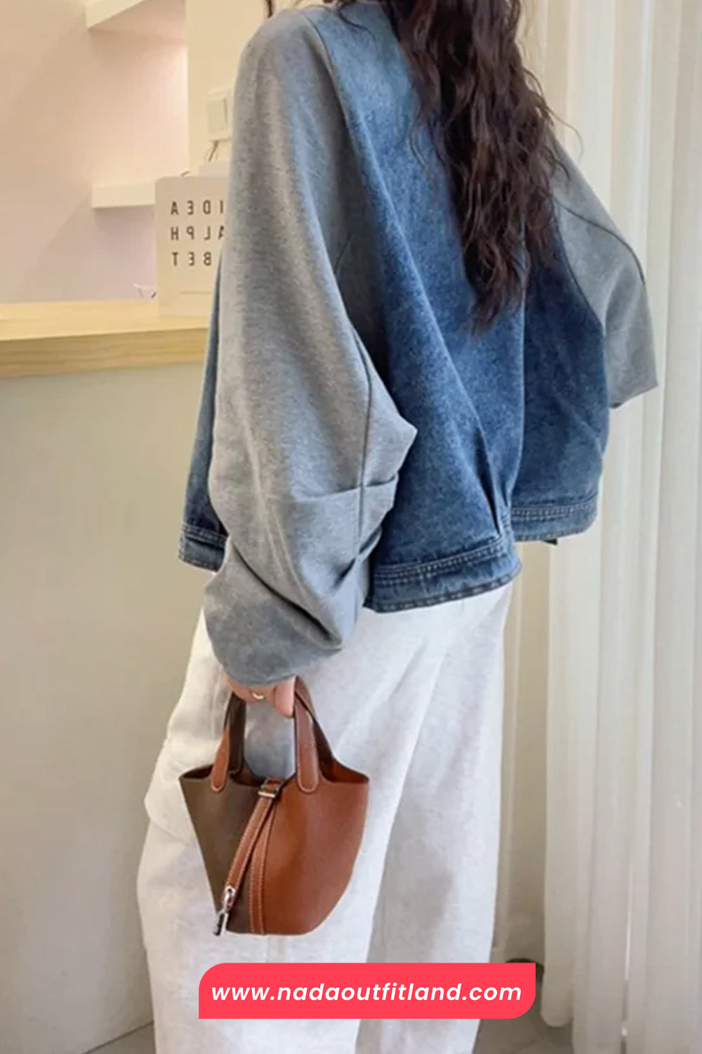 Loose O-Neck Denim Patchwork Sweatshirt