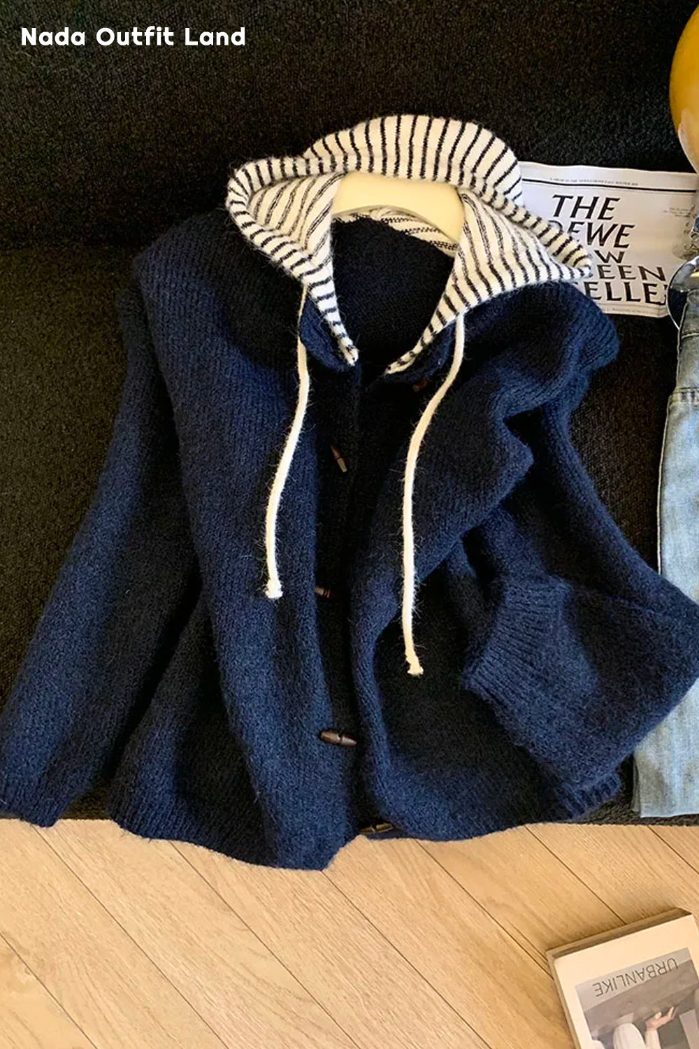 Vintage Hooded Striped Woolen Cardigan Sweater