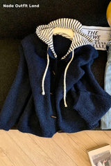 Vintage Hooded Striped Woolen Cardigan Sweater