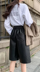 High Waist Elastic Casual Leather Shorts